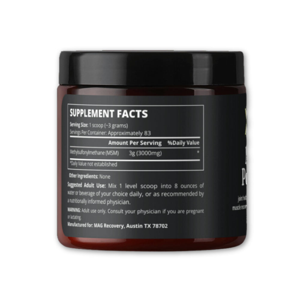 MAG Recovery MSM Powder supporting skin, hair, and nails