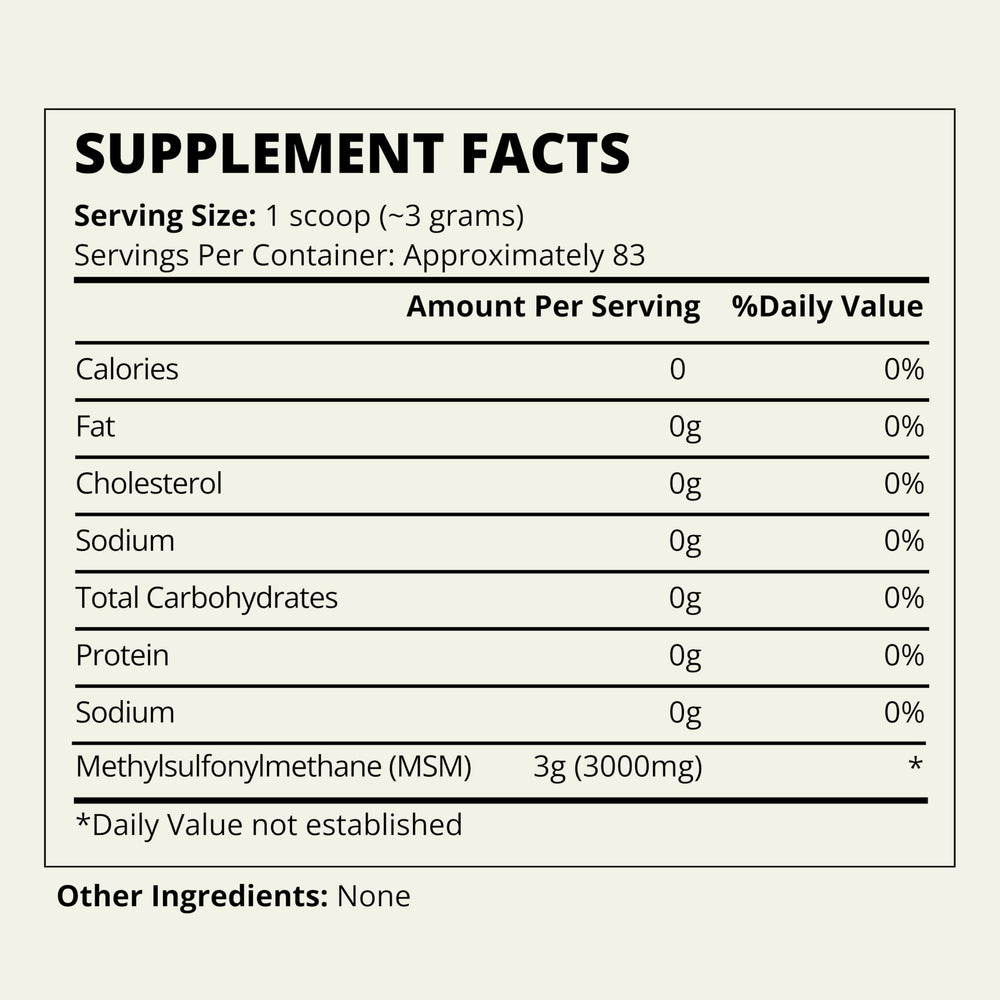 Close-up of the MSM powder emphasizing texture and quality