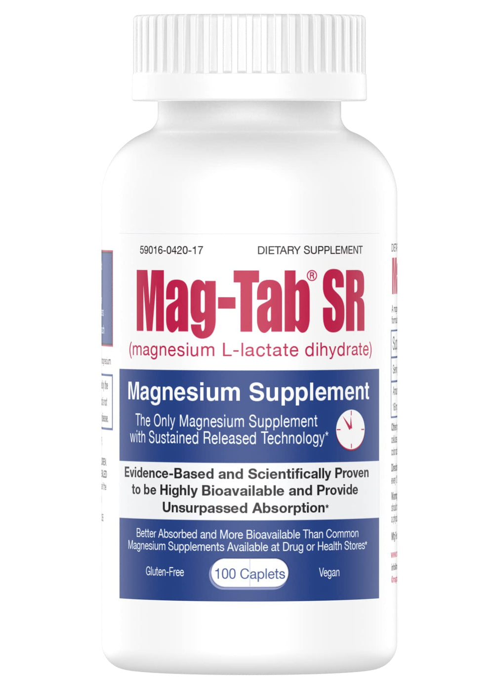 MAG-TAB SR bottle front view shows extended release packaging for steady dosing.