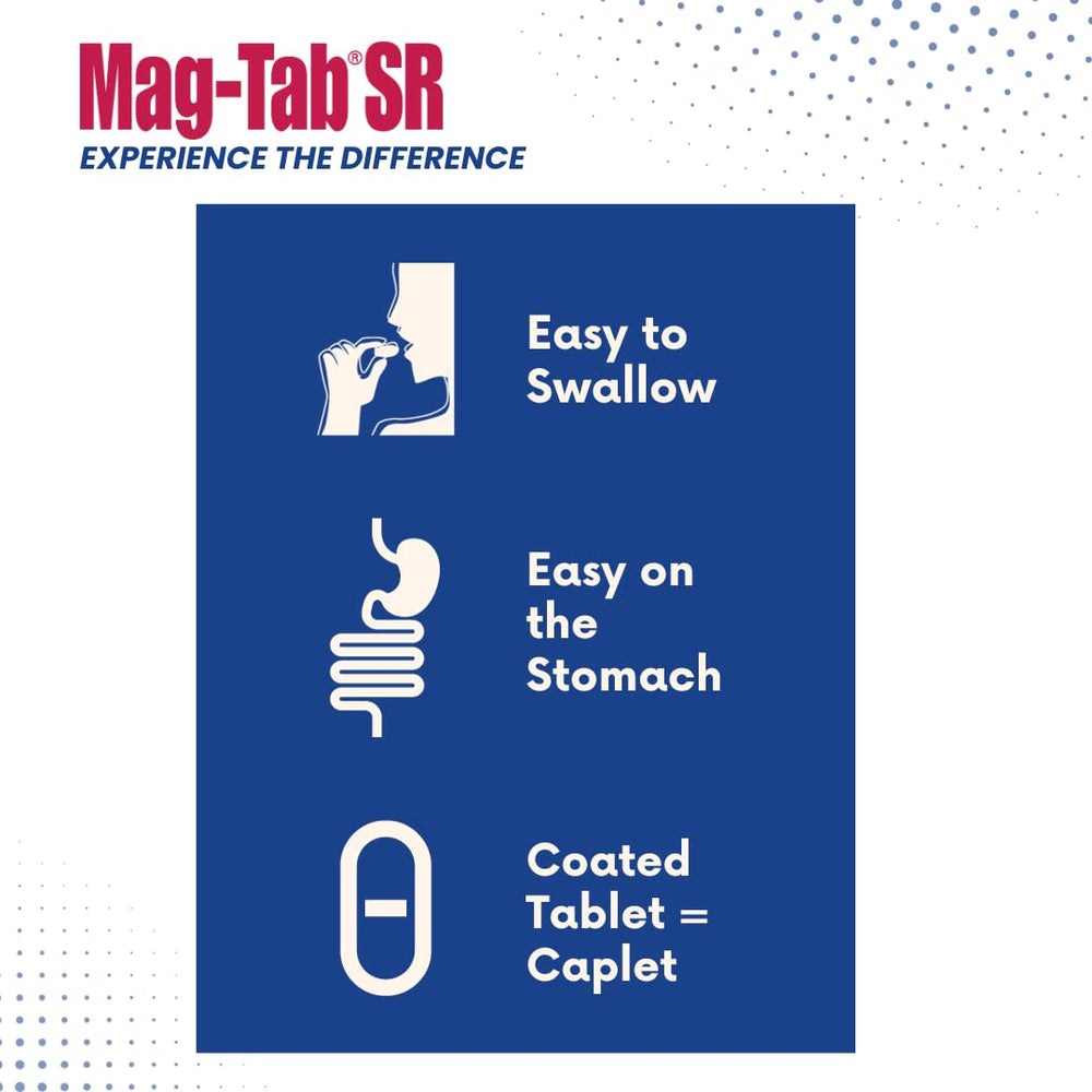 MAG-TAB SR hand-holding bottle emphasizes convenient daily supplementation.