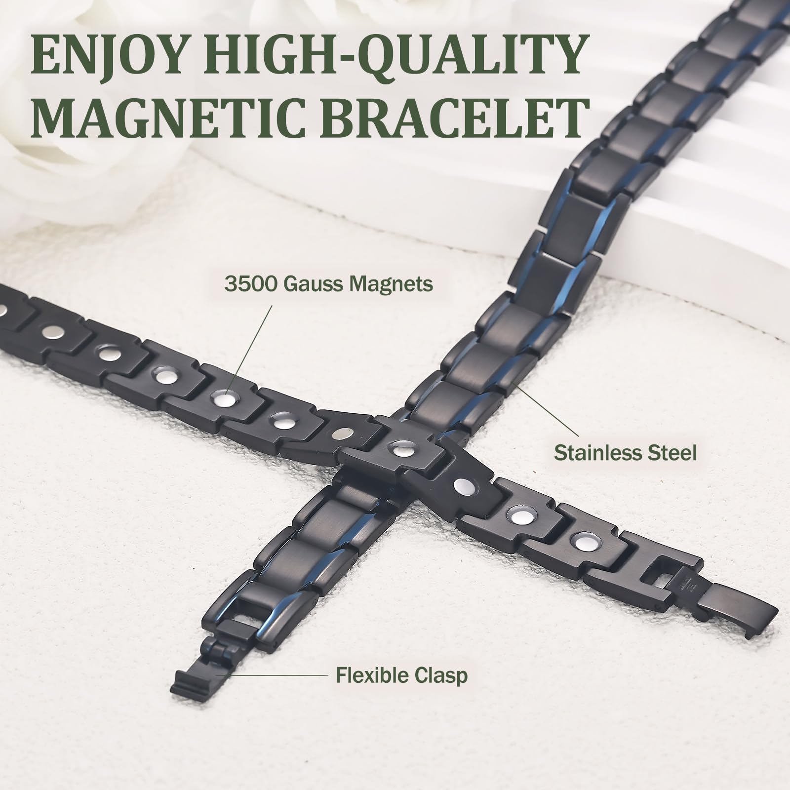 MagEnergy 8.5-inch adjustable bracelet, showing sizing links for a perfect custom fit