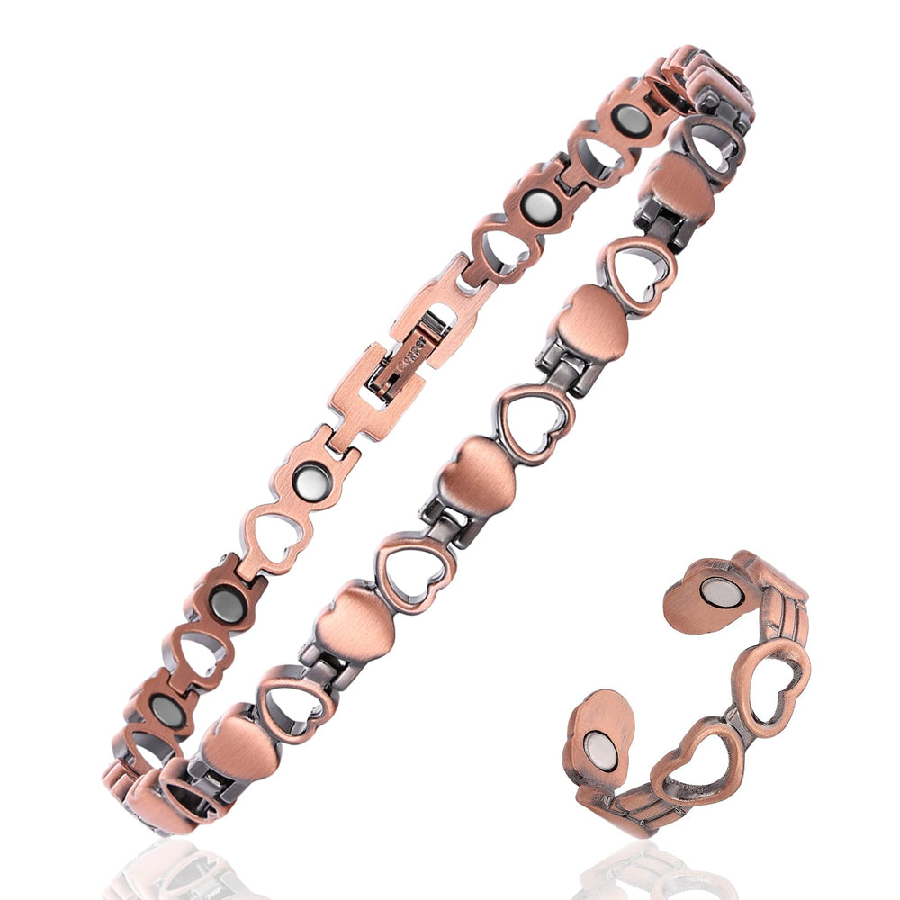 MagEnergy copper ankle bracelet with heart design for daily elegance