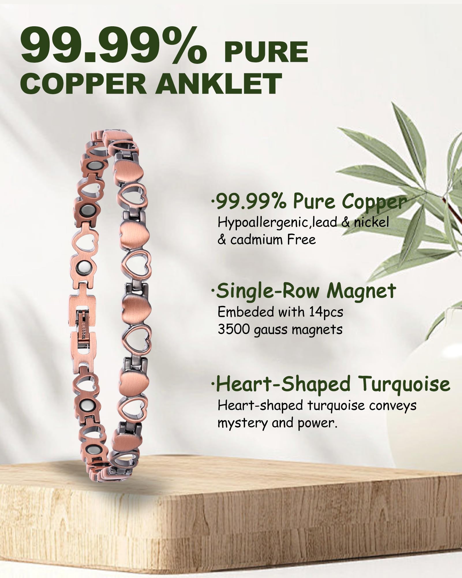 MagEnergy copper ankle magnet close-up shows placement and strength