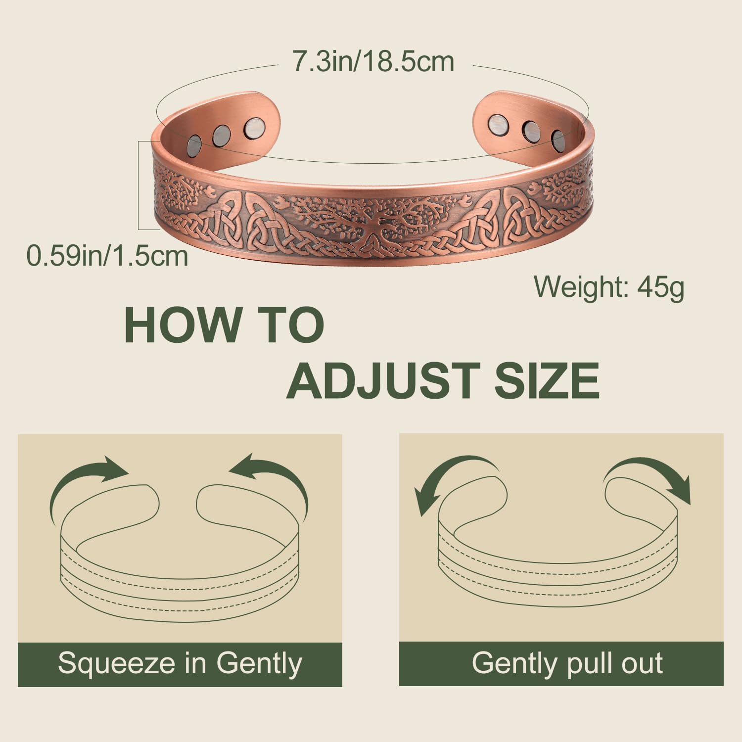 MagEnergy copper bracelet at 7.3 inch length adjustable detail