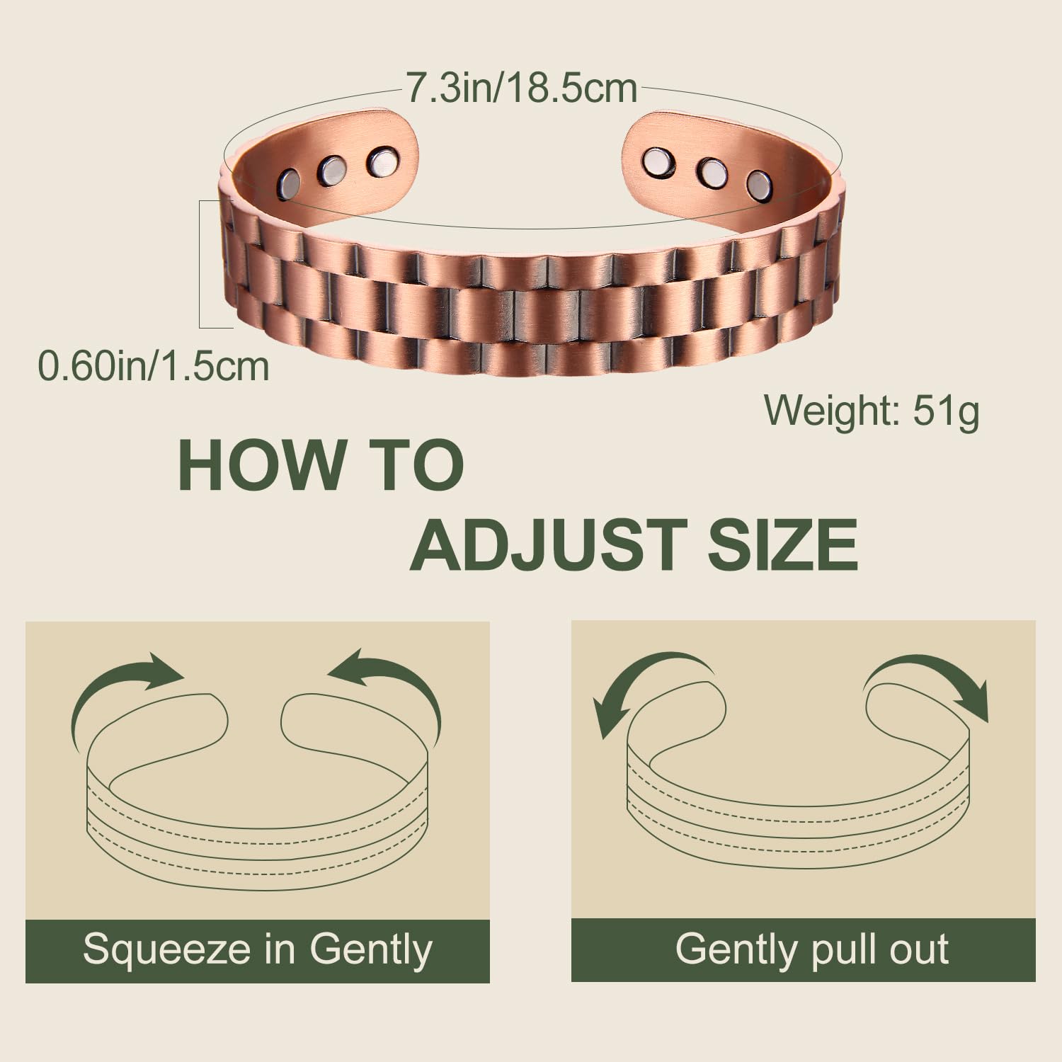 MagEnergy copper bracelet brushed finish detail highlighting durability.