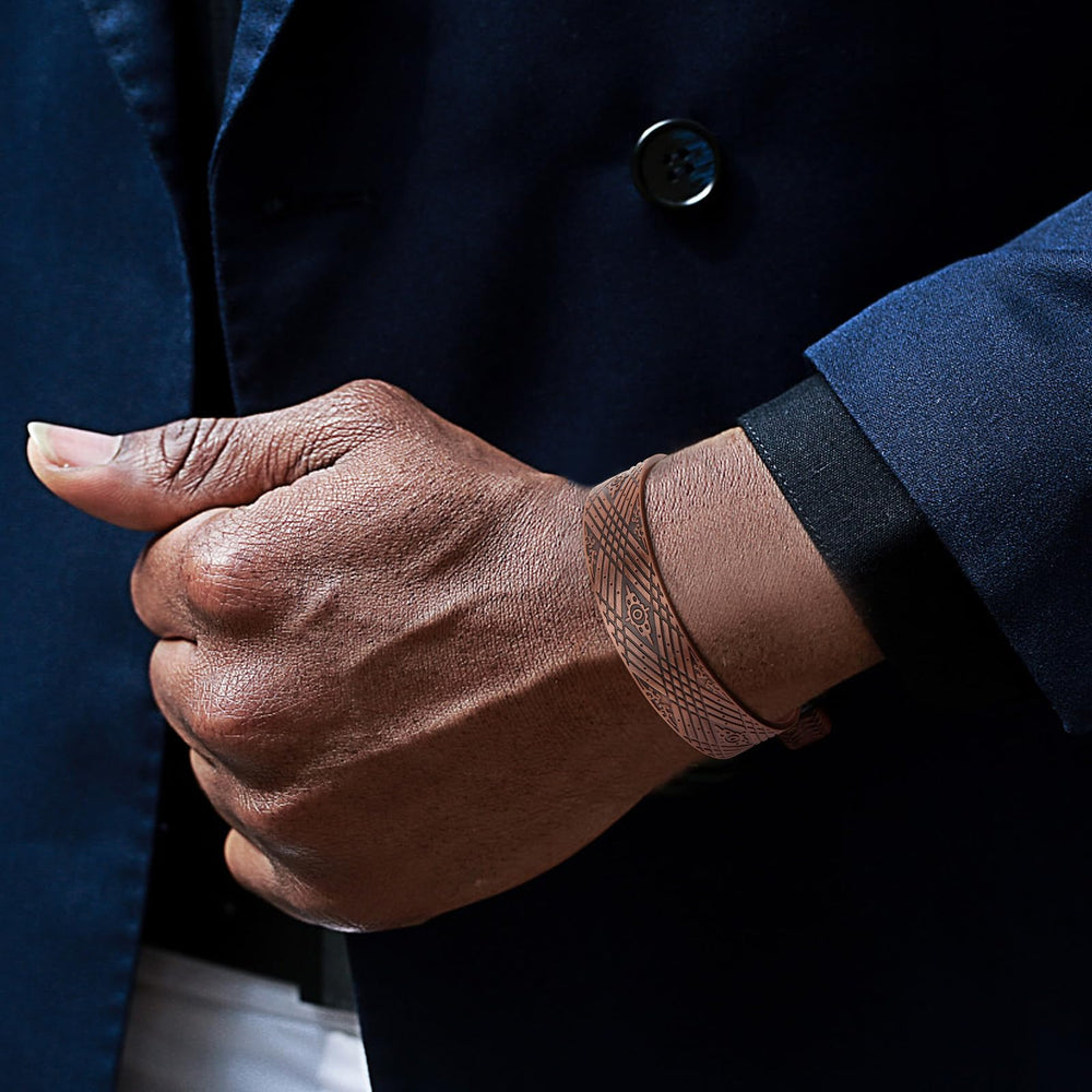 MagEnergy copper bracelet with brushed finish and protective coating for longevity.