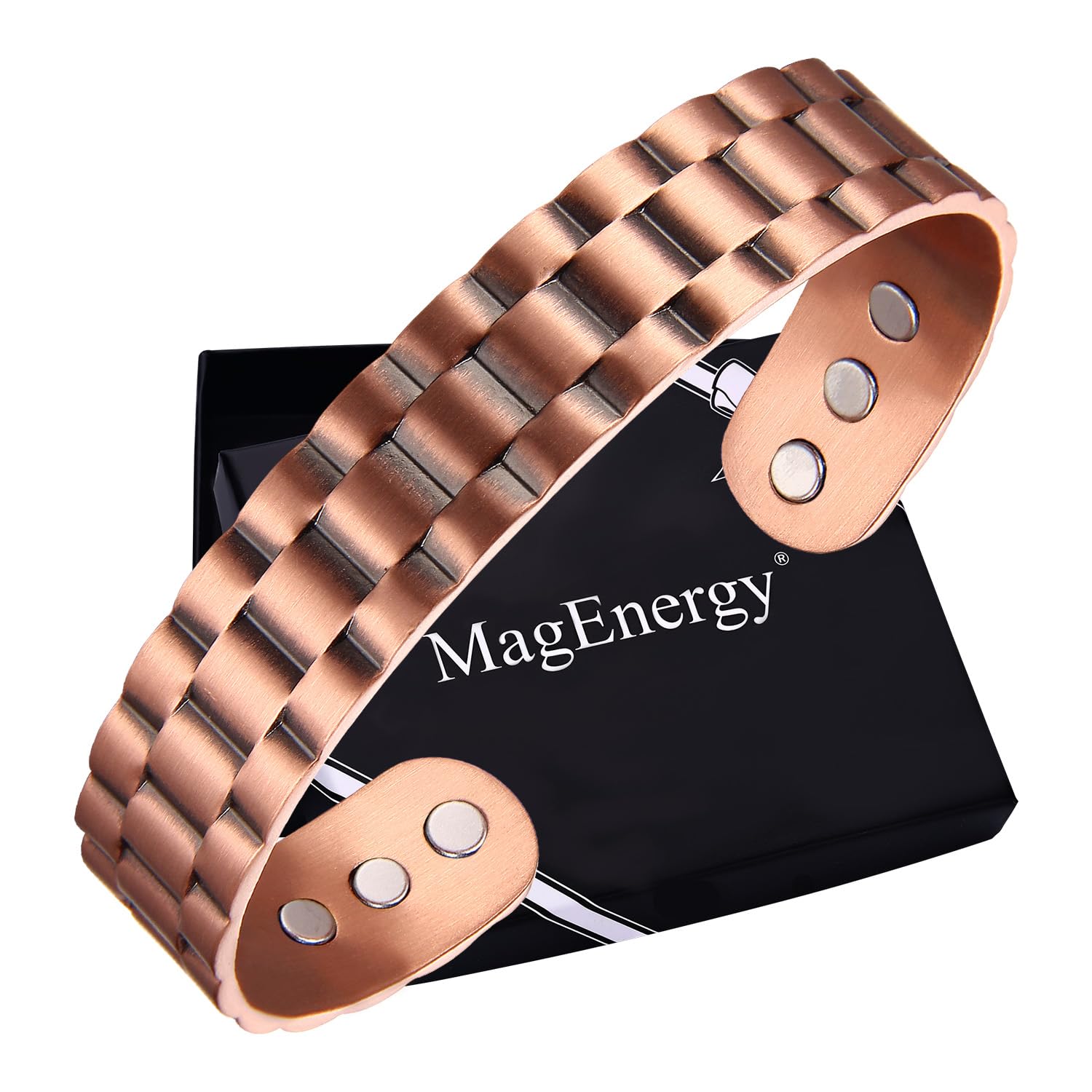 MagEnergy copper bracelet for men closeup with brushed finish for daily wear.