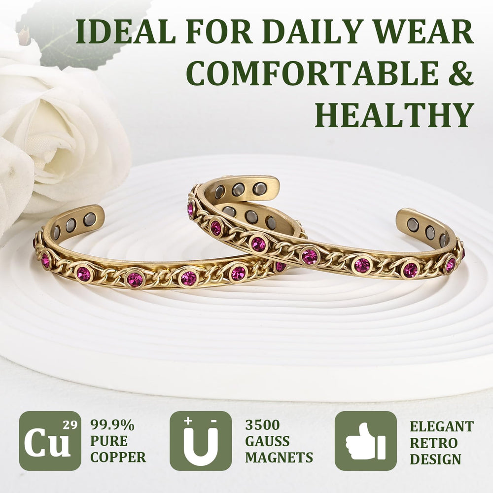 MagEnergy copper bracelet with magnets displays 3,500 gauss design for natural comfort.