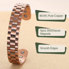 MagEnergy copper bracelet magnets close-up showcases 3500 Gauss strength for potential comfort.
