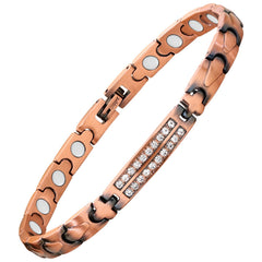 MagEnergy copper bracelet for women close-up showing 99.9% purity and skin-friendly design.