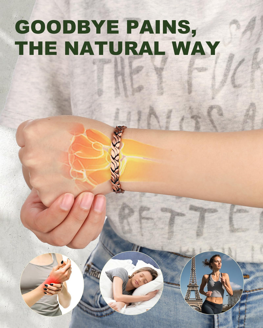 MagEnergy copper bracelet features a brushed finish and protective coating for durability
