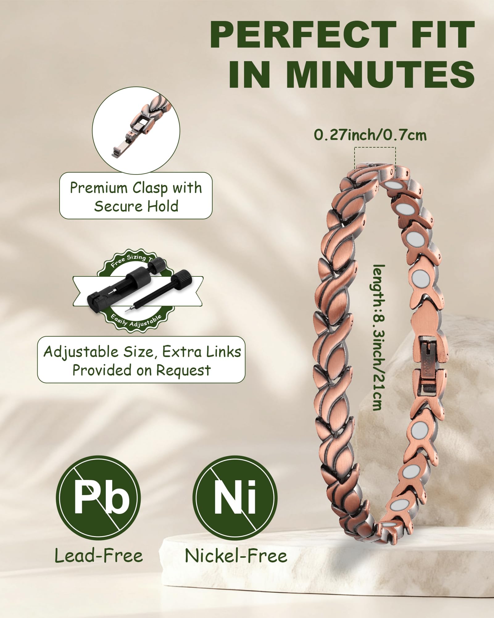 MagEnergy copper bracelet shows protective coating to resist wear