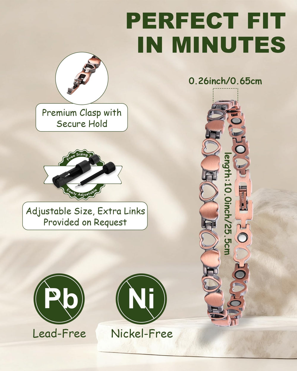 MagEnergy hypoallergenic copper design minimizes skin irritation for sensitive wearers