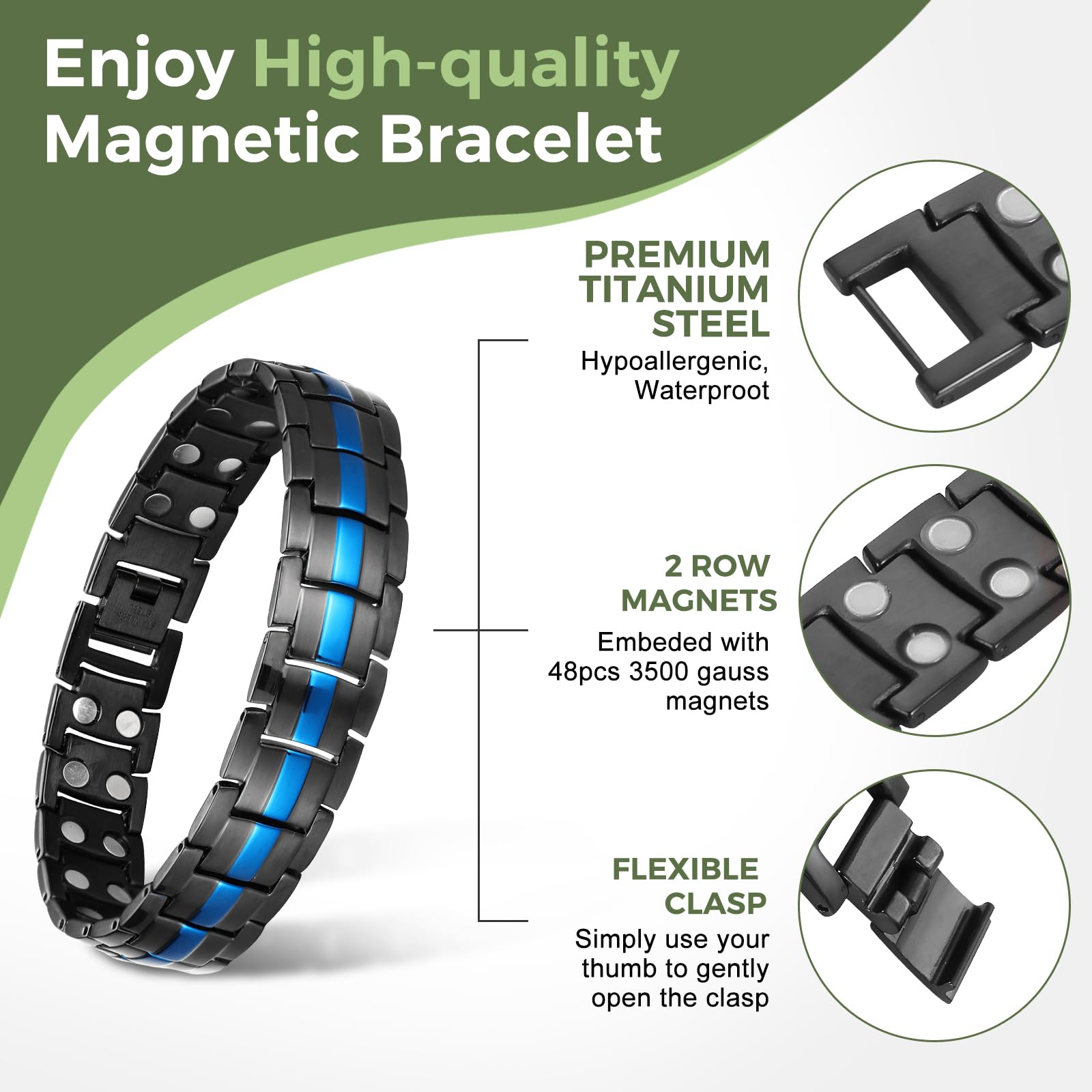 MagEnergy bracelet features double-row magnets for reliable daily wear