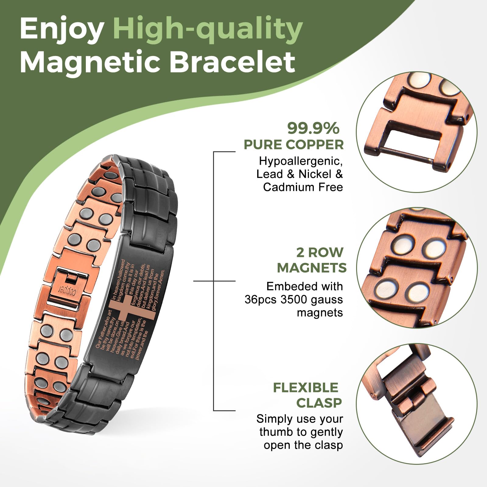 MagEnergy bracelet close-up shows powerful magnets for circulation potential