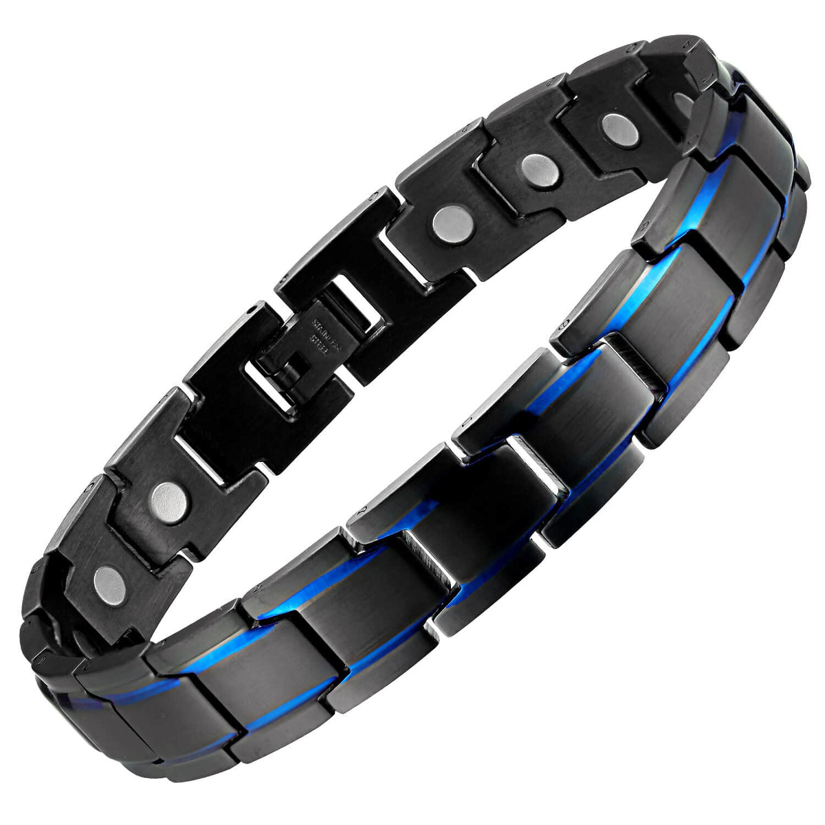 MagEnergy men's magnetic bracelet in closed view, durable titanium steel for everyday wear