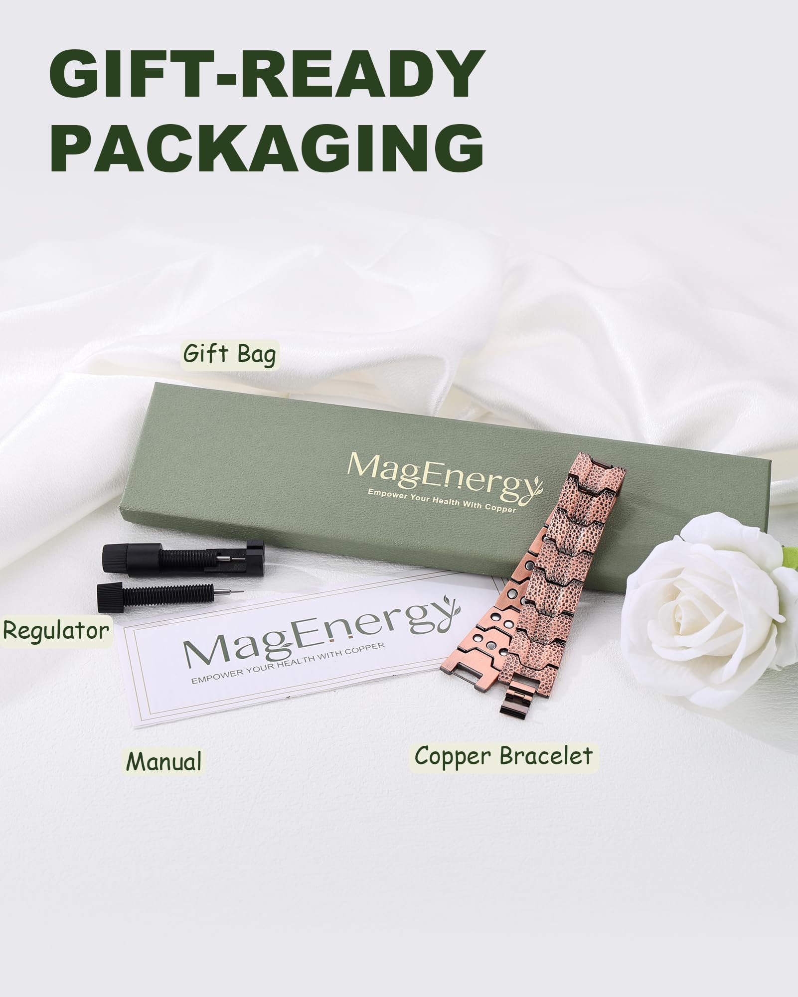 Patent-pending MagEnergy copper bracelet with rugged, masculine aesthetic