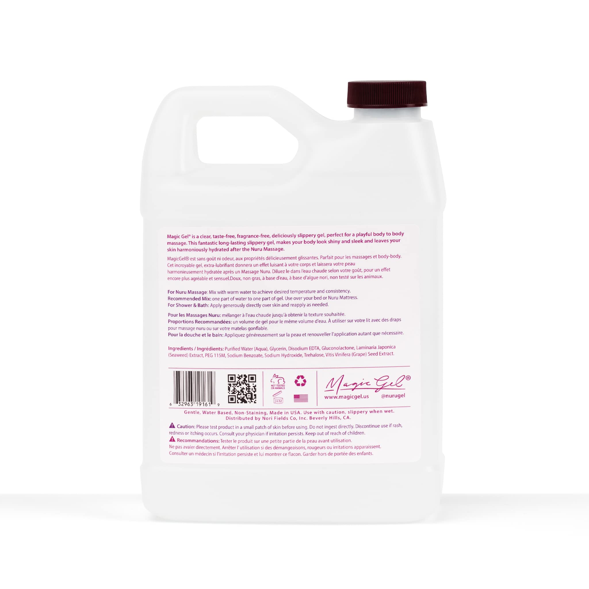 Magic Gel Nuru bottle-label closeup highlights USA-made quality and trusted brand heritage.