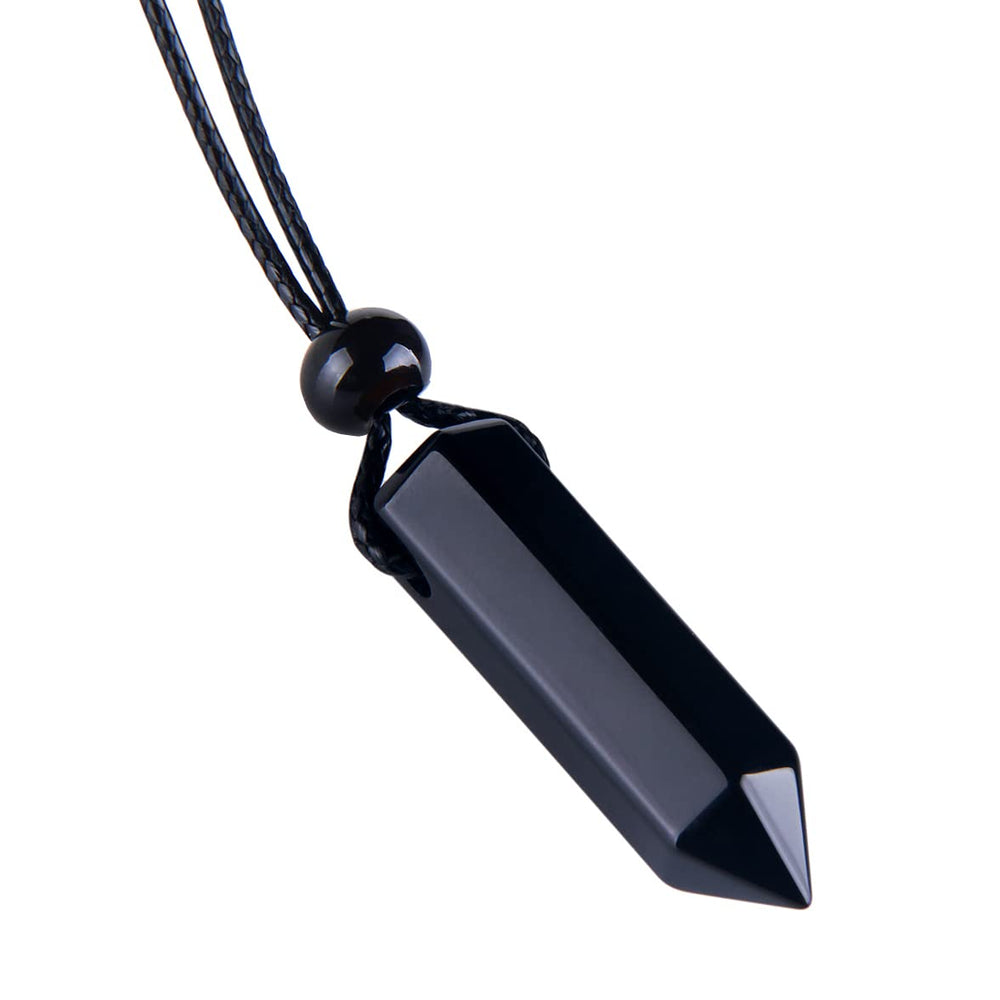 Magic Human Carnelian Necklace front view with hexagonal wand pendant for grounding energy.