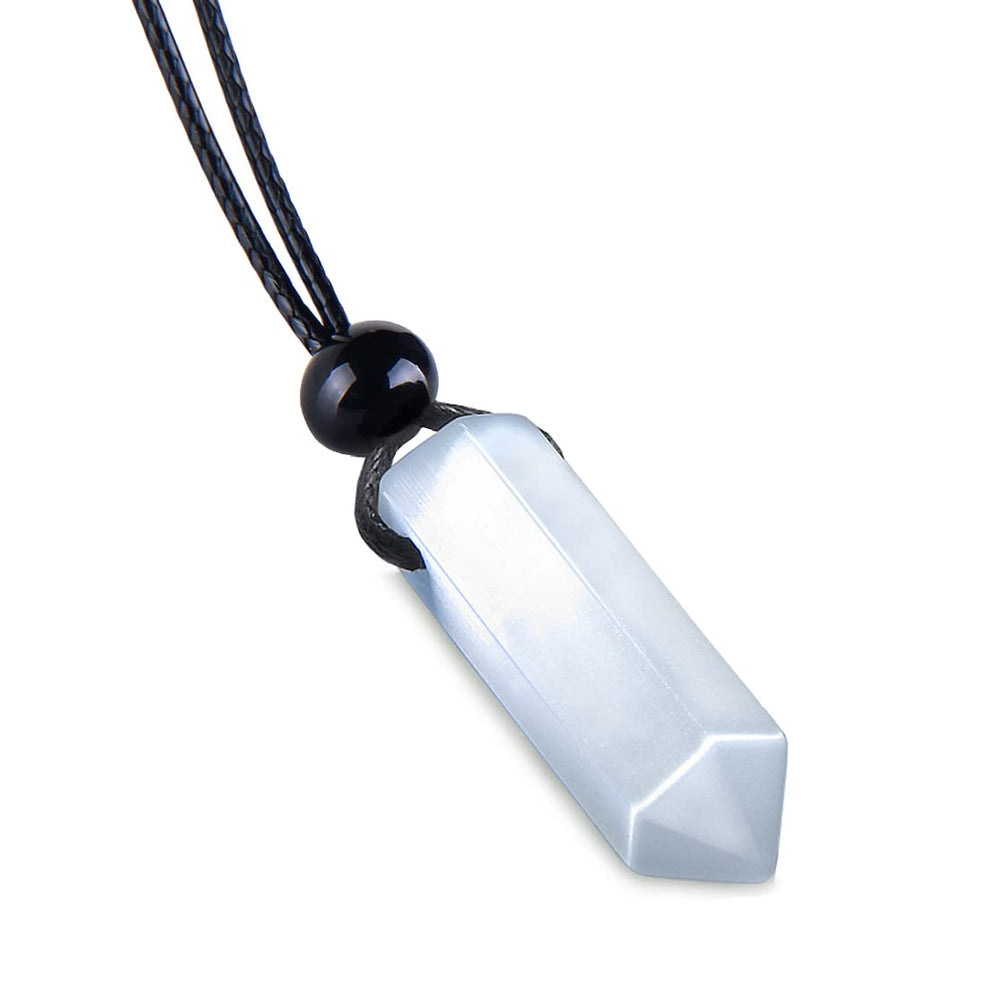 Magic Human crystal necklace close-up pendant with crystal point for style and positive energy.