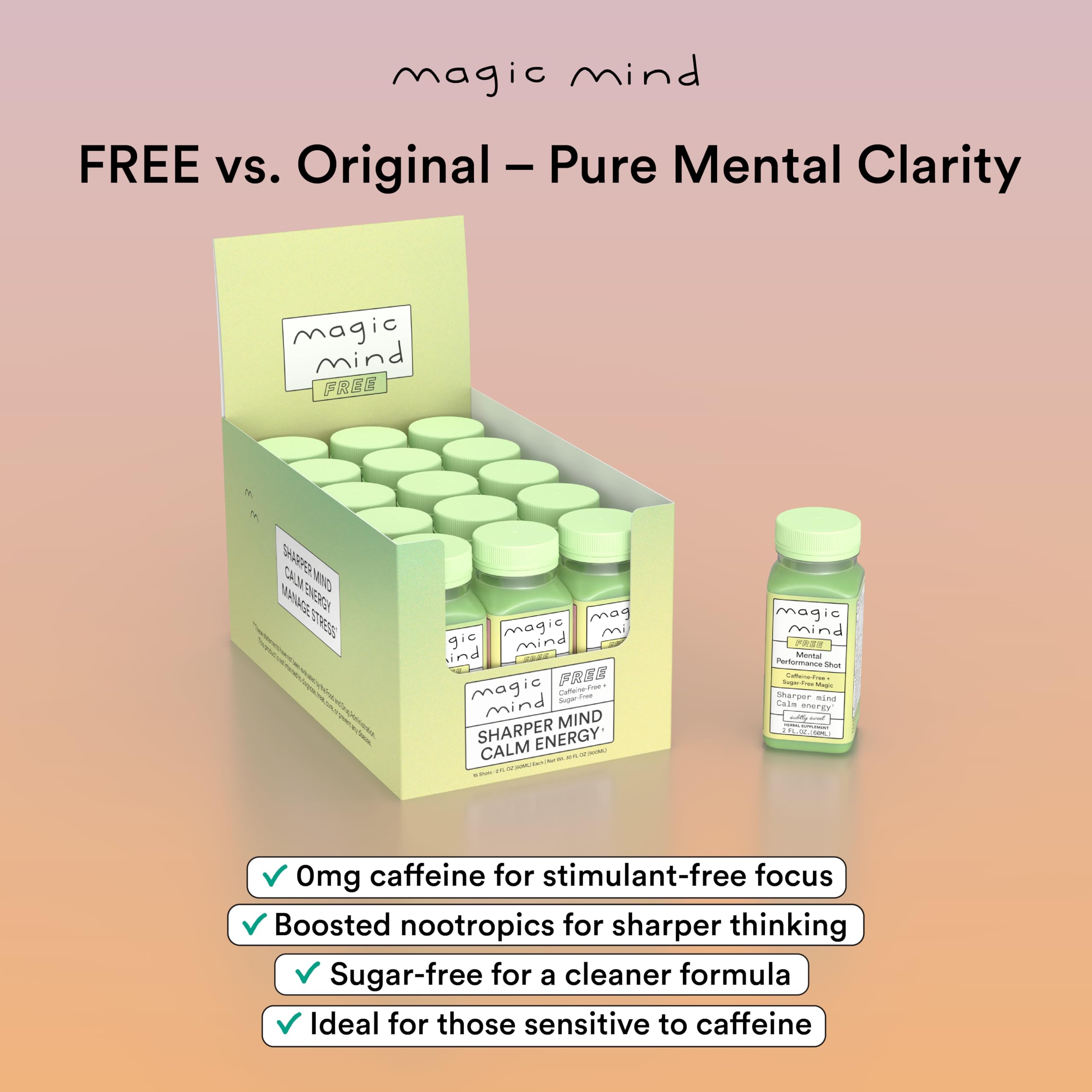 Ashwagandha-focused shot emphasizing calming, non-jittery energy from Magic Mind.