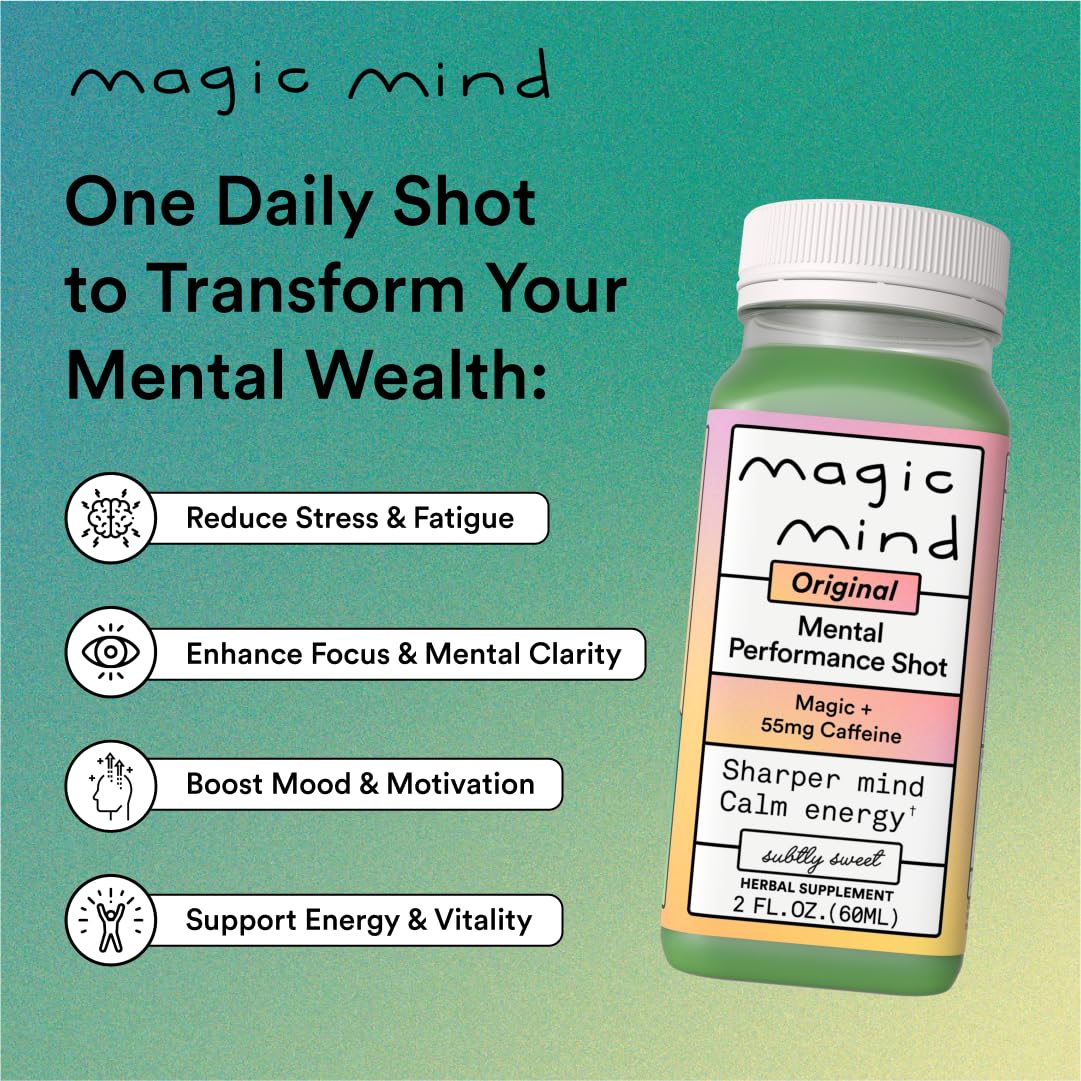 Magic Mind shot with agave sweetness label in a peaceful kitchen