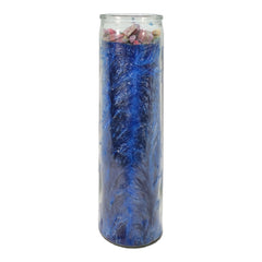 Close-up of the wick on MAGICK SPACE Law Stay Away blue candle for focused intention