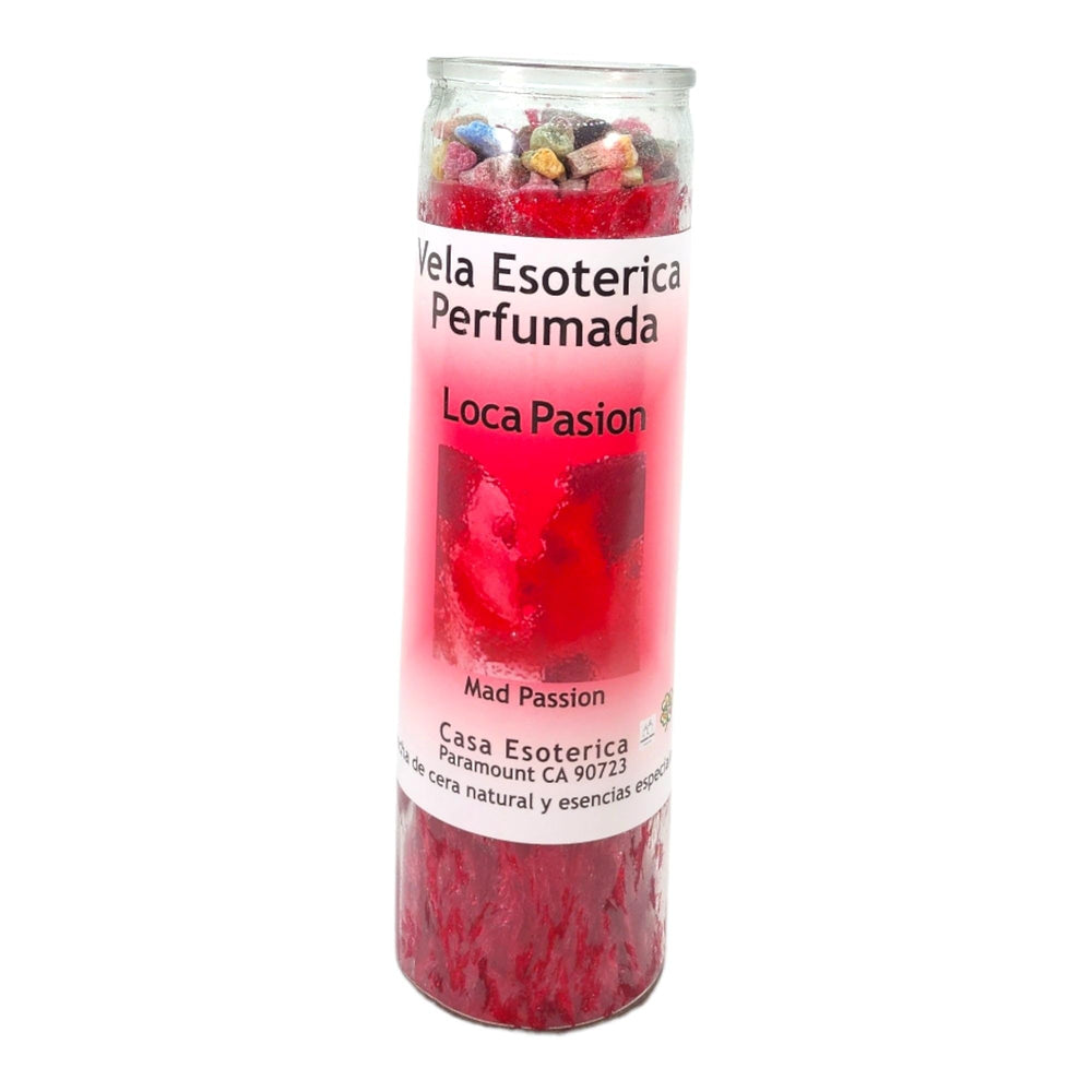MAGICK SPACE MAD Passion candle closeup with rich red wax glow for rituals.