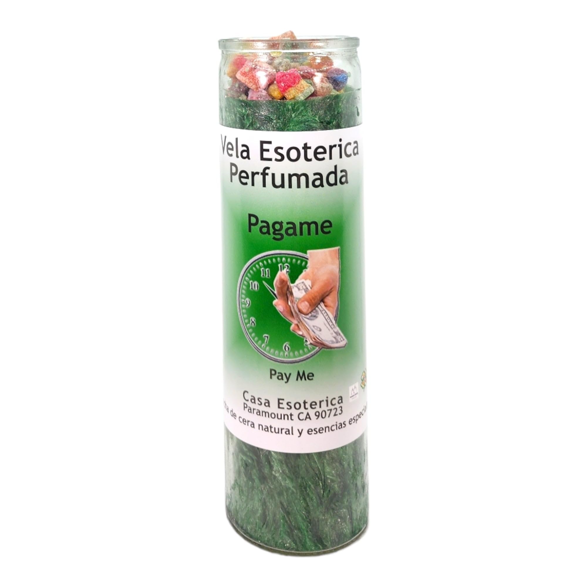 MAGICK SPACE Pay Me Palm Wax Candle green-lit enhances prosperity rituals and intention setting
