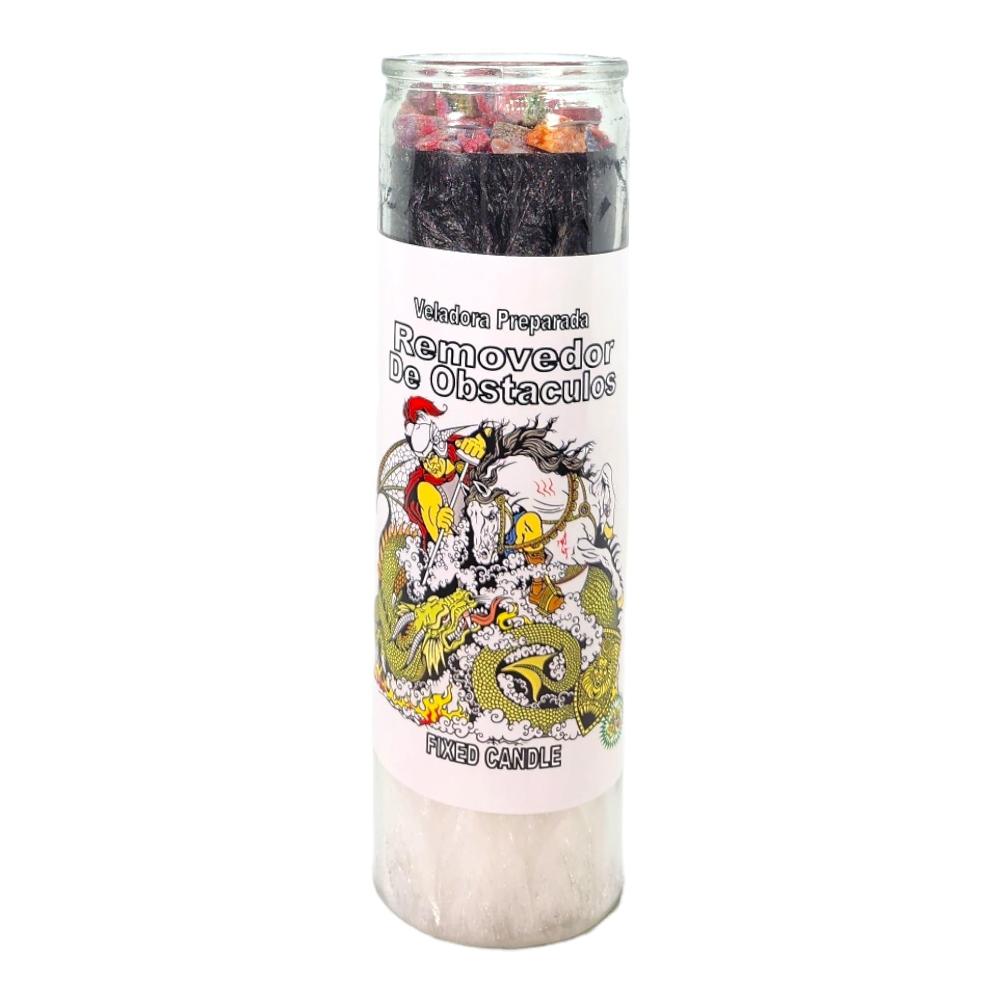 MAGICK SPACE Remove Obstacles candle in black glass enhances focus during rituals.