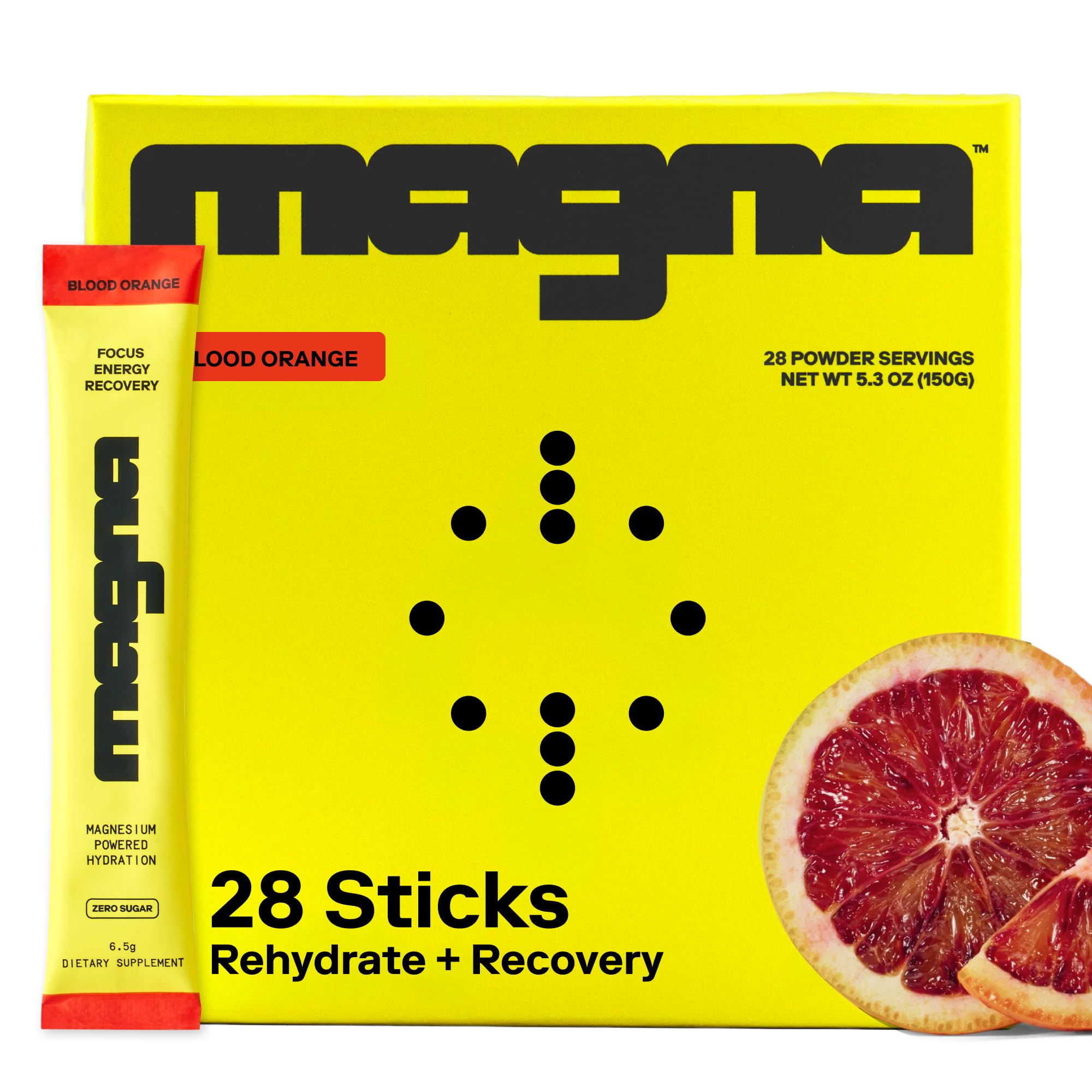 Magna Electrolytes blood orange bottle highlighting hydration and natural energy.