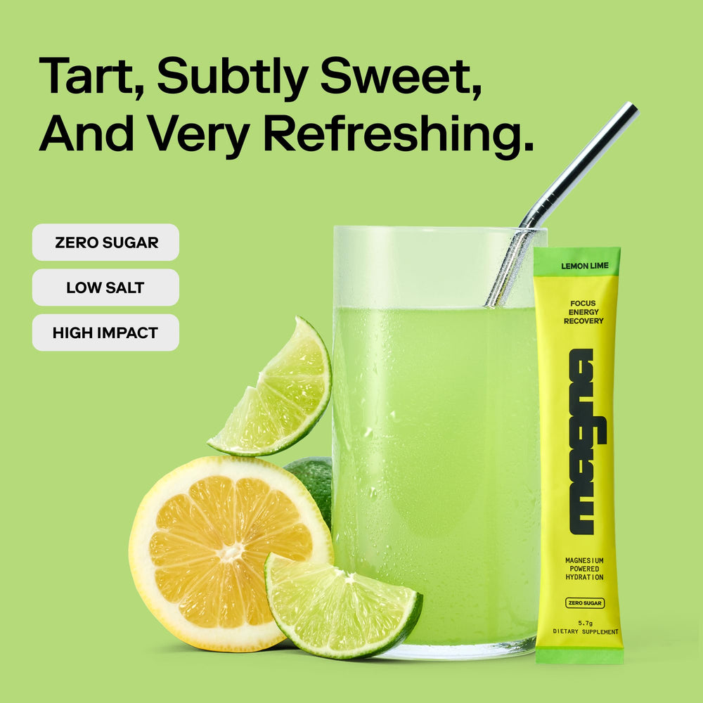 MAGNA Electrolytes lemon lime being poured into water for refreshing hydration