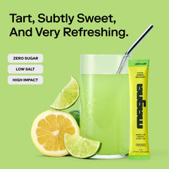 MAGNA Electrolytes lemon lime being poured into water for refreshing hydration