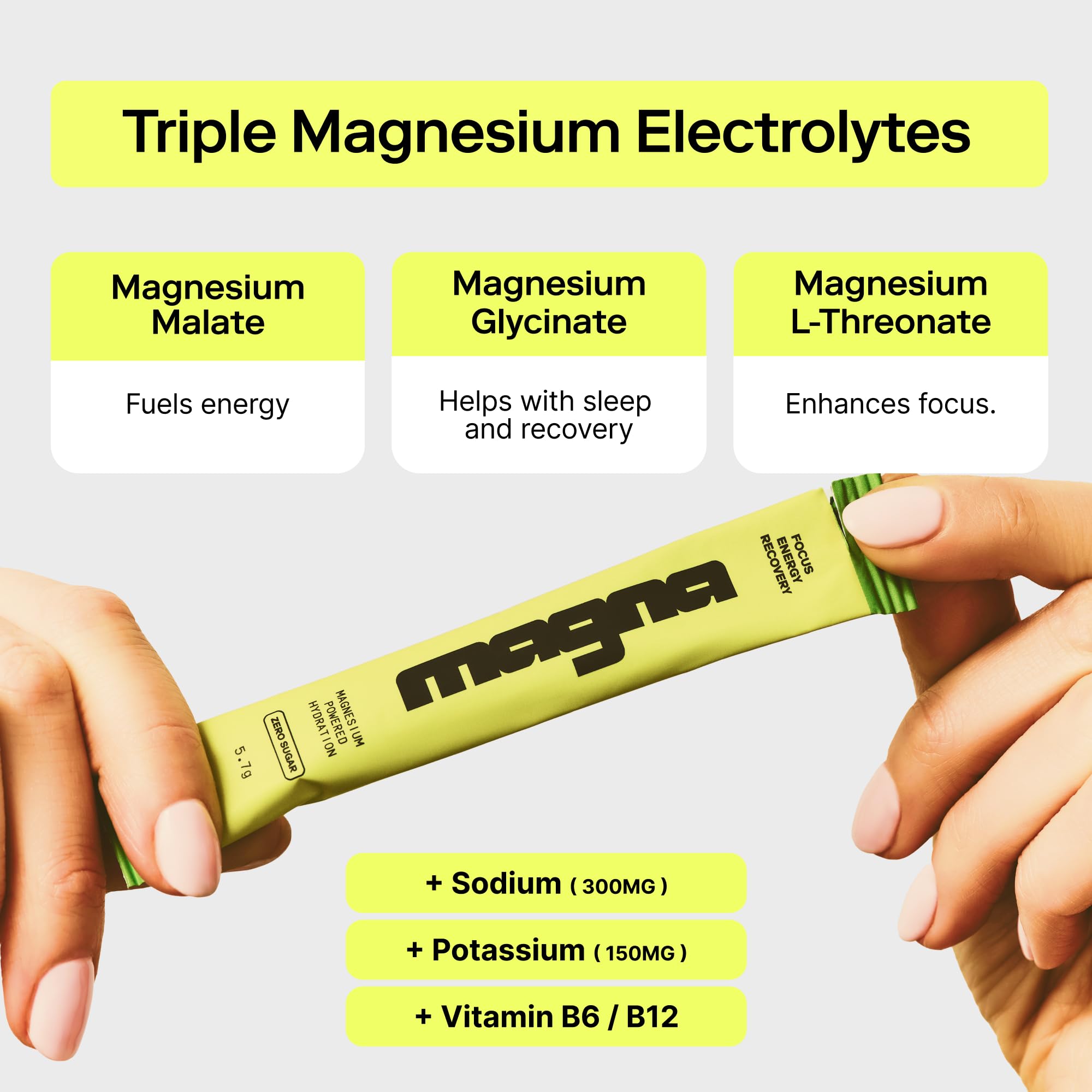 Magna electrolyte powder mixed in water shown in a clear glass