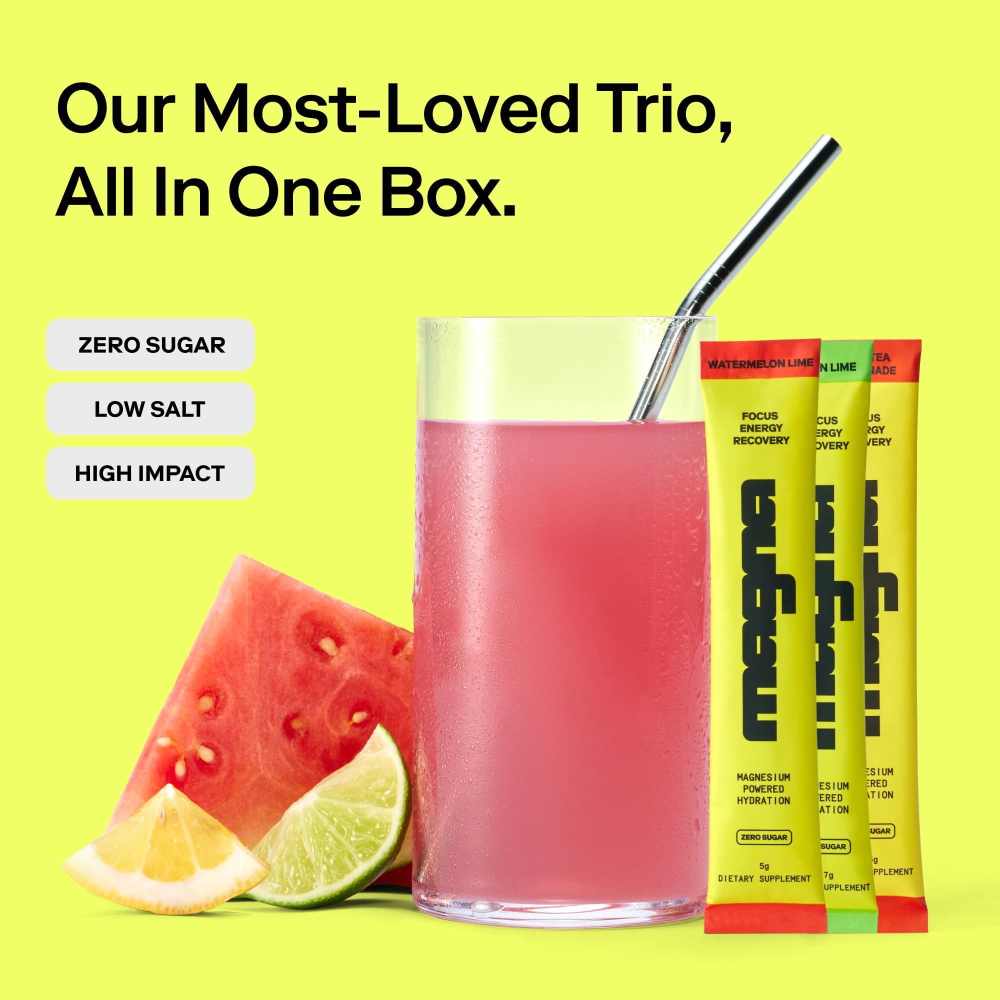Magna electrolytes scoop with powder emphasizes quick measurement for on-the-go hydration.