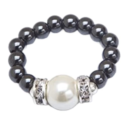 MagneHealth black hematite ring with magnetic focal bead for balance.