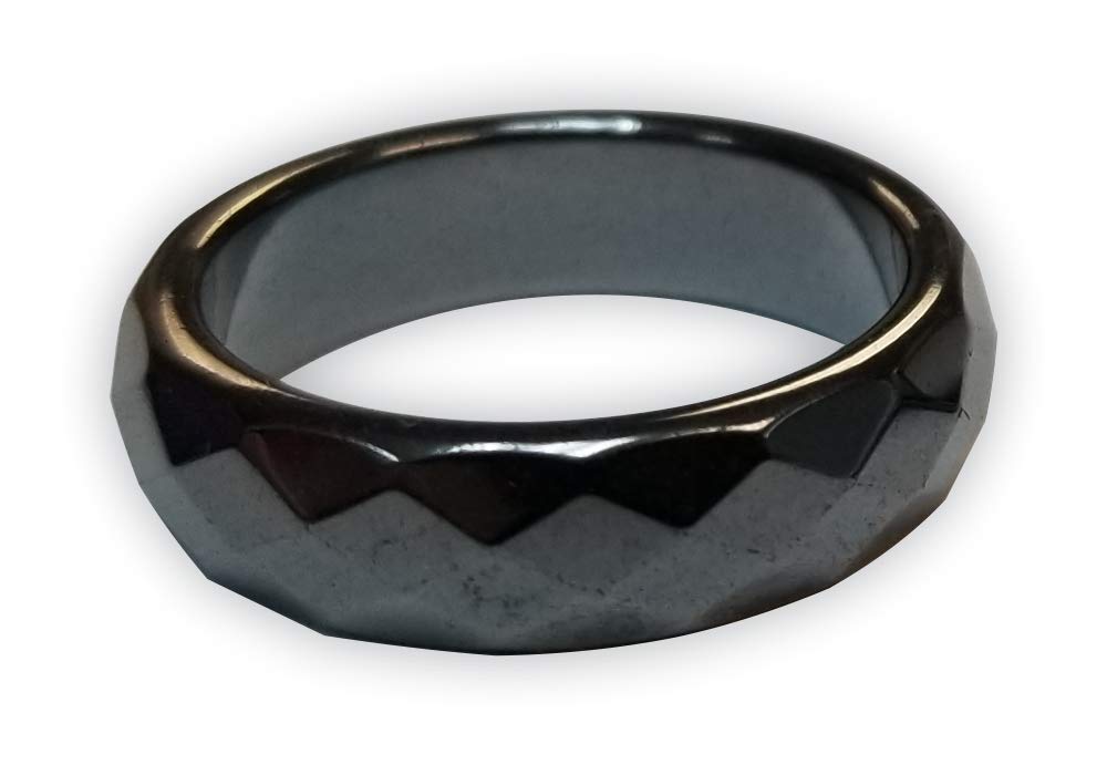 MagneHealth hematite ring close-up highlighting beveled magnetic band for daily wear