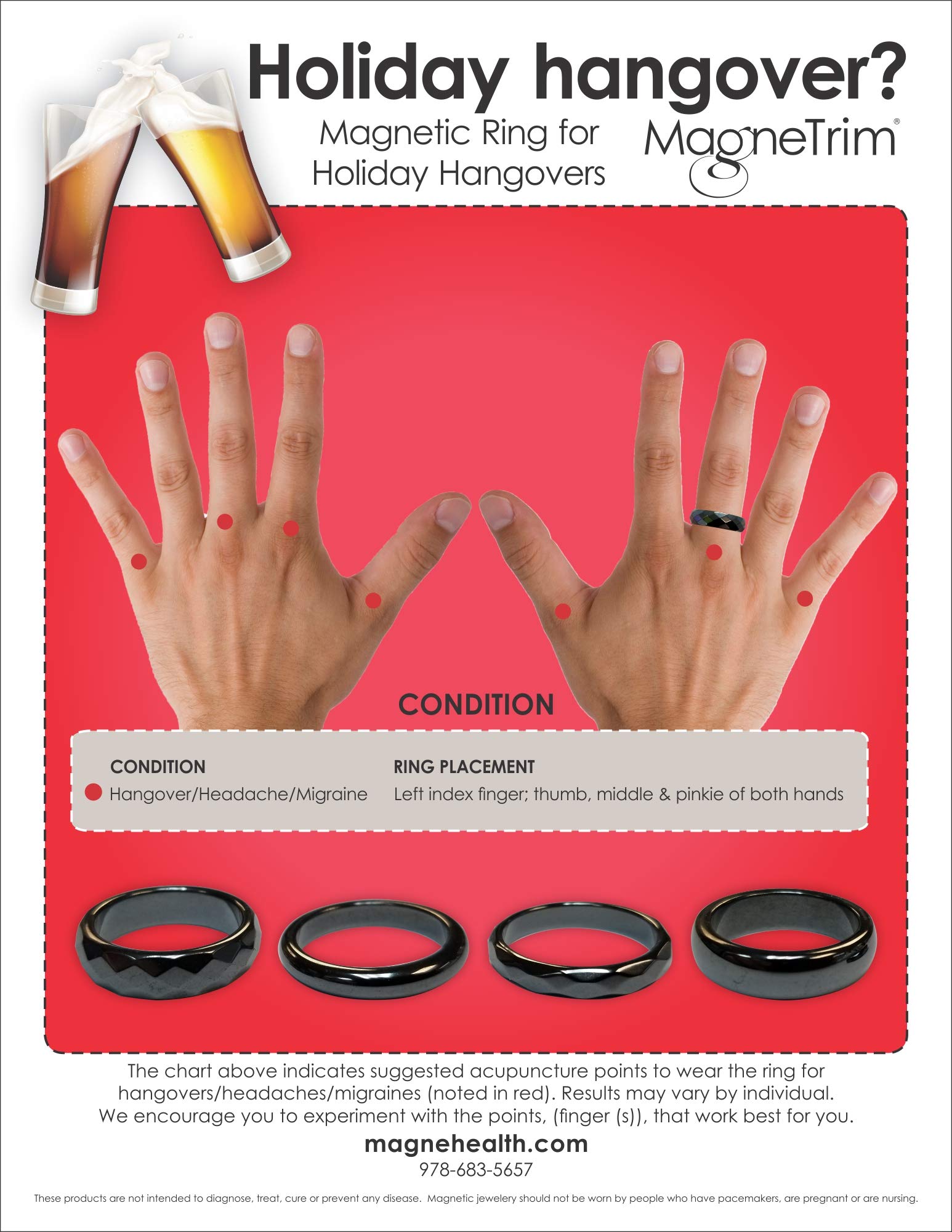 MagneHealth hematite ring packaging shown, ready for gifting with care chart