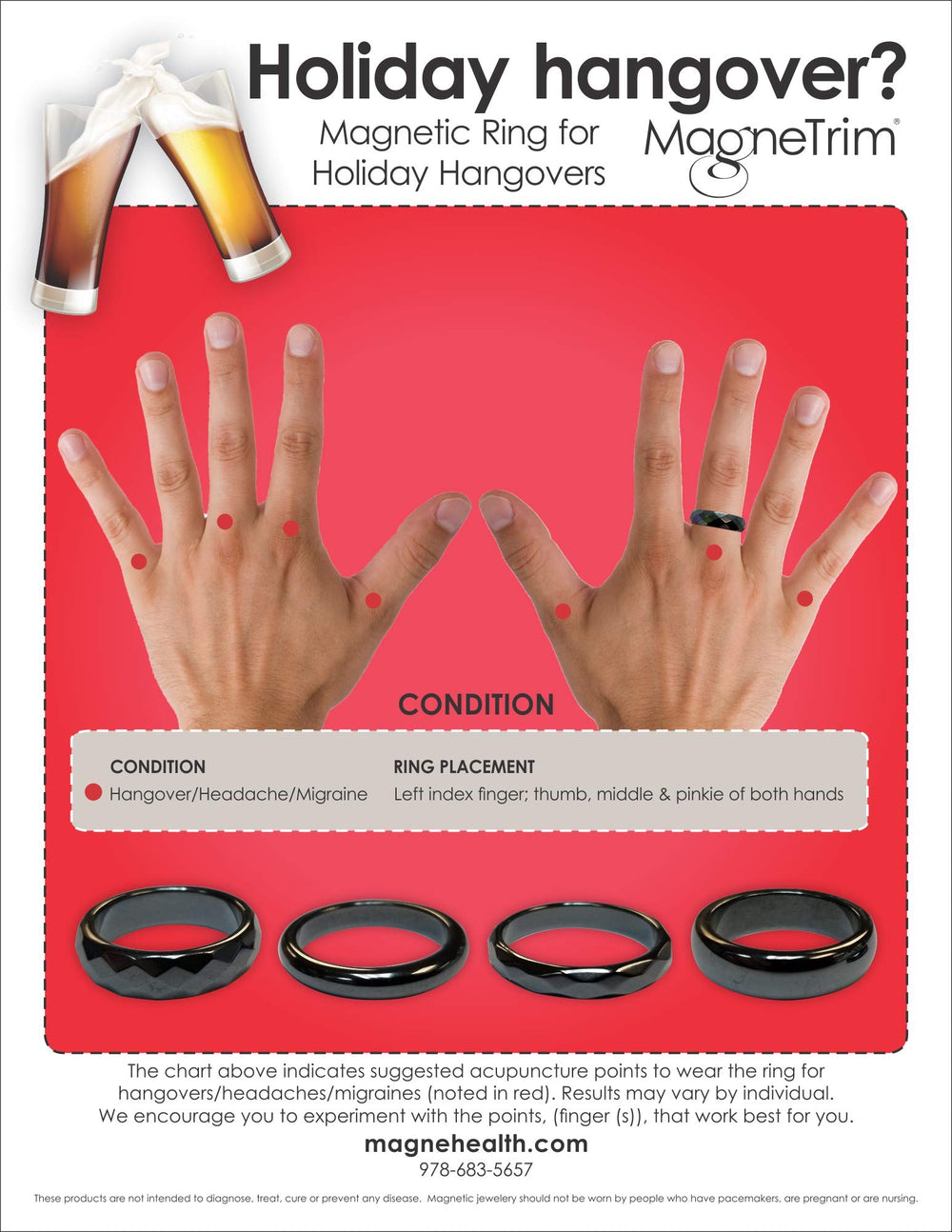 MagneHealth hematite ring packaging shown, ready for gifting with care chart