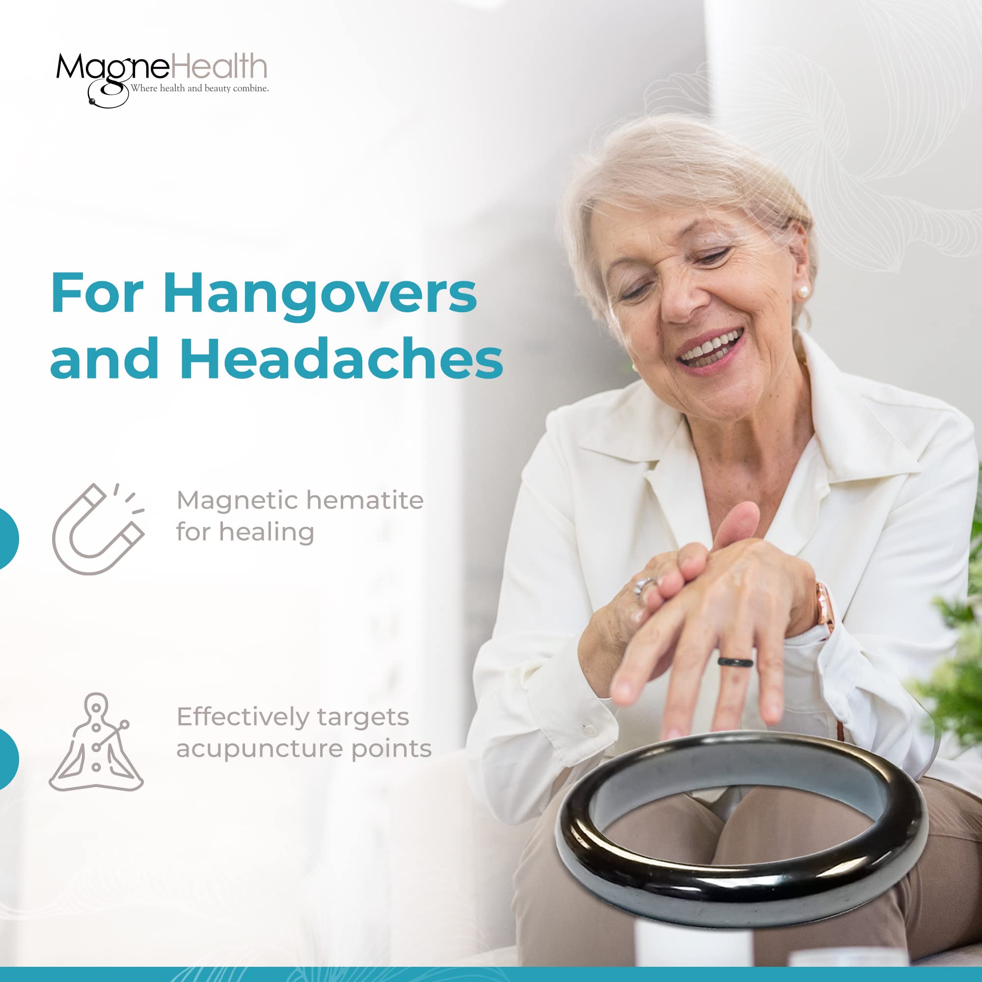 MAGNEHEALTH hematite ring side view showing fit on finger