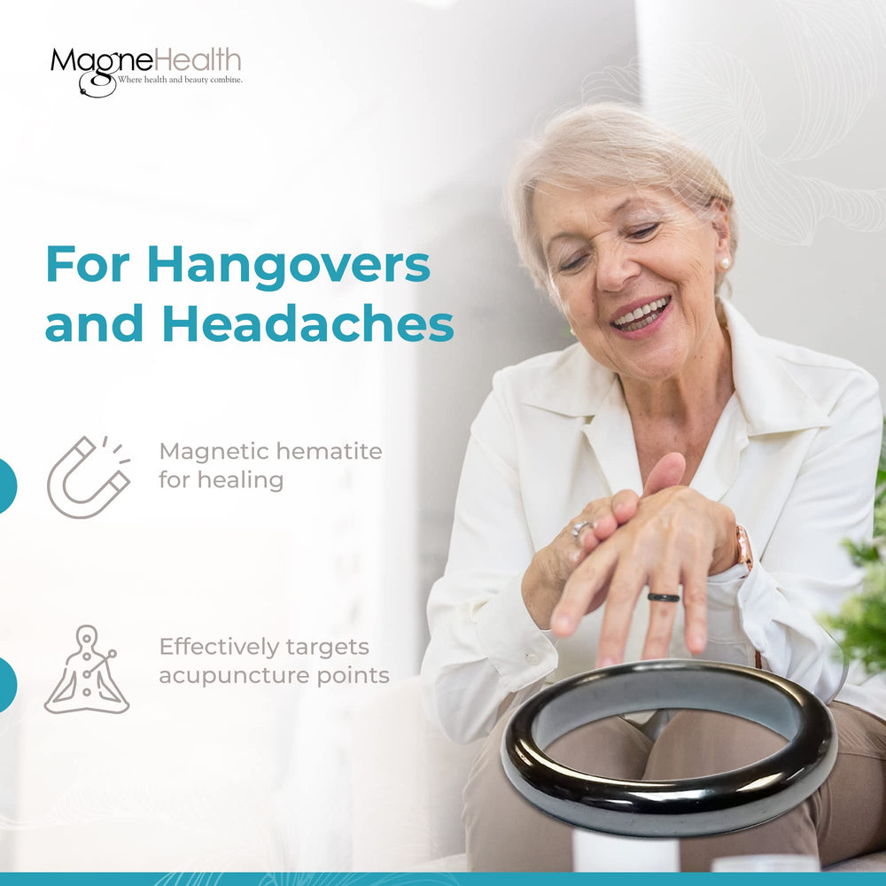 MAGNEHEALTH hematite ring side view showing fit on finger