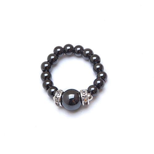 MAGNEHEALTH magnetic hematite ring close-up highlighting beaded style and relaxation.
