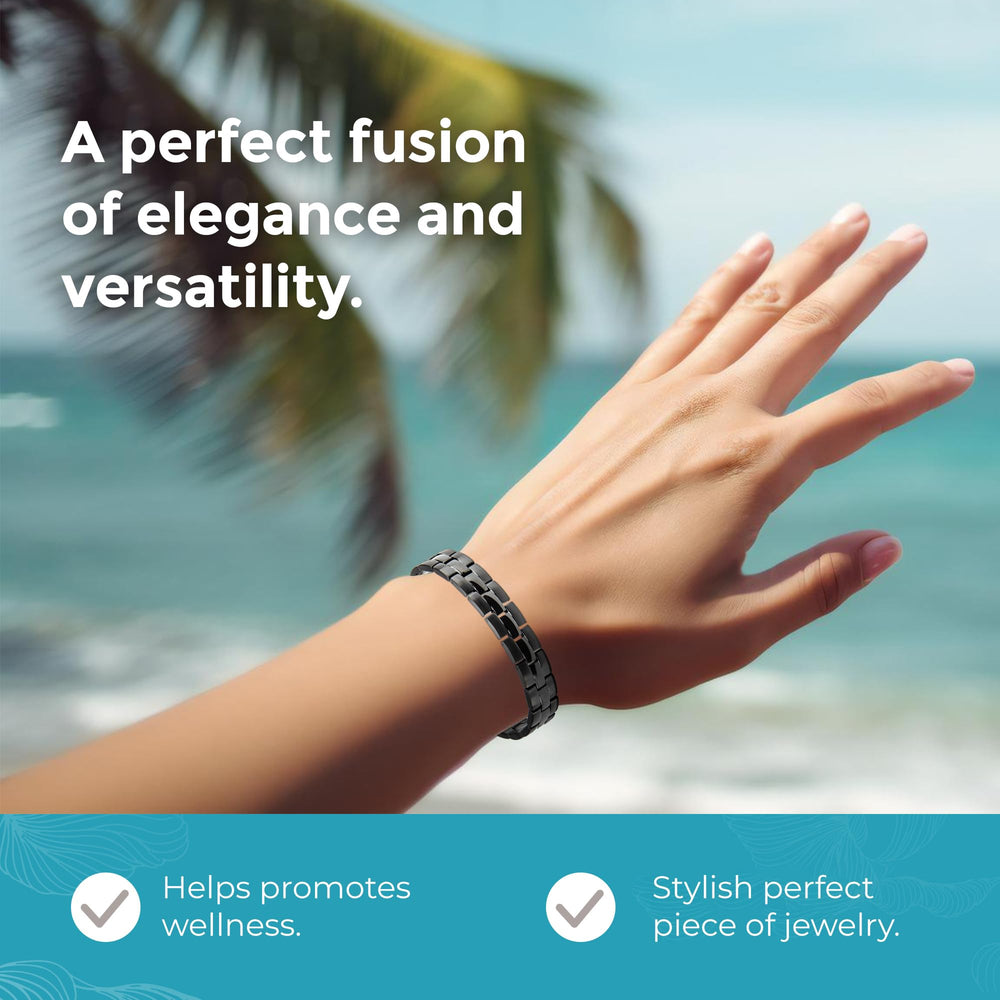 MagneHealth bracelet on model emphasizing versatile unisex design