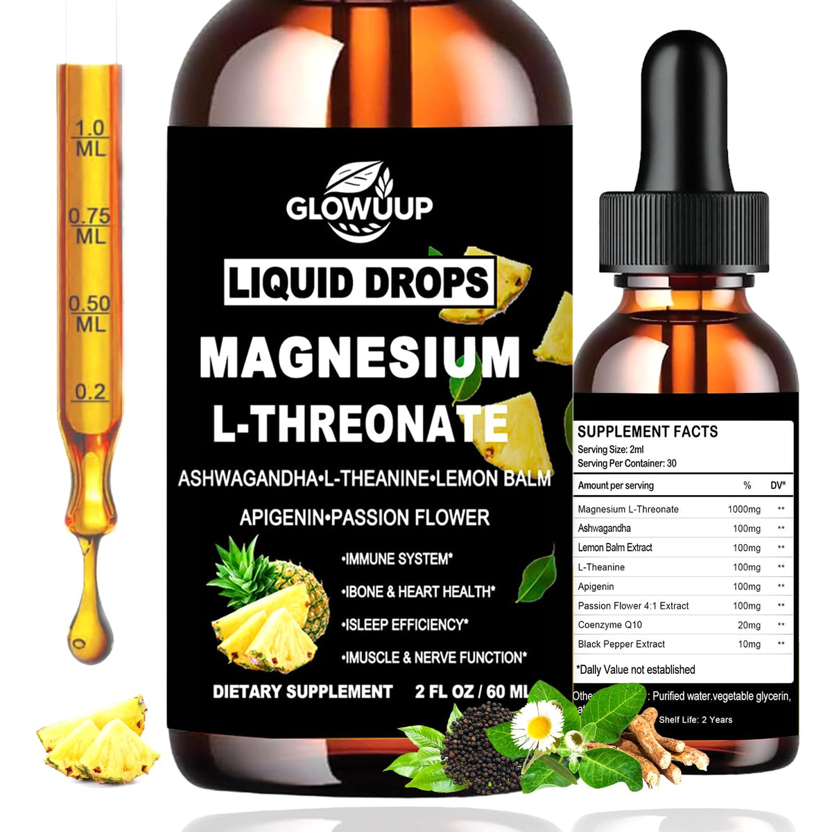 Magnesium L-Threonate Liquid Drops bottle for easy daily brain support and fast absorption.