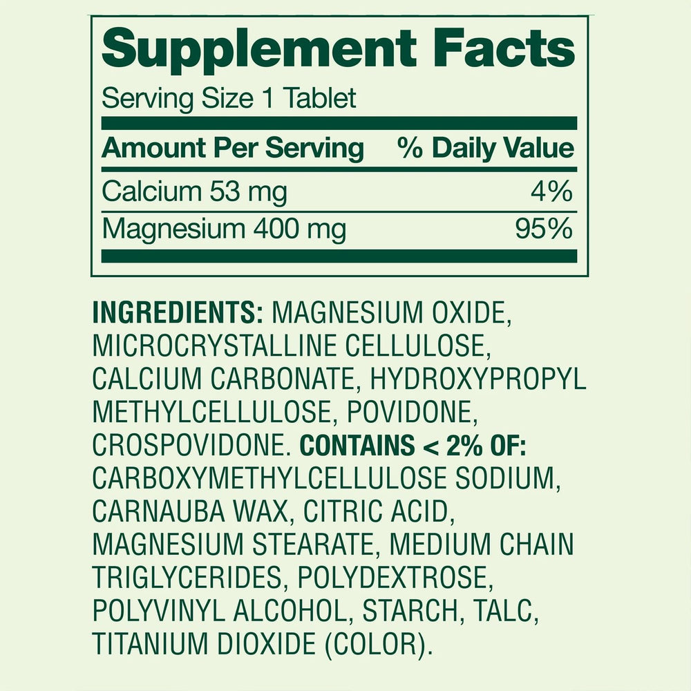 Magnesium oxide 400mg tablet closeup pill; easy to swallow.