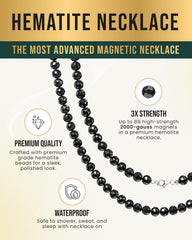 Model wearing MagnetRX 6mm hematite beads for everyday wear.