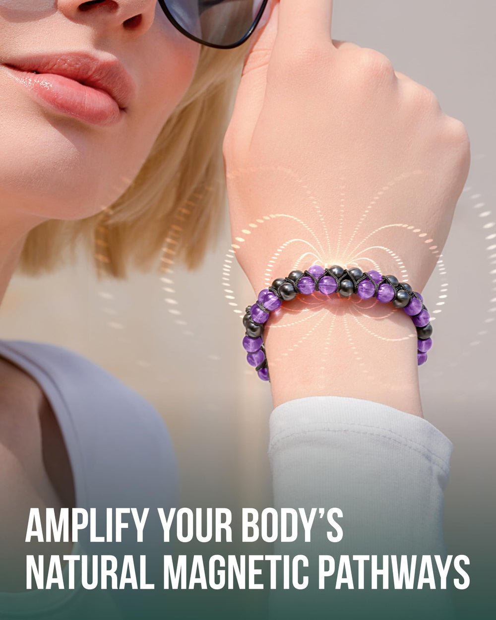 Adjustable end detail on MagnetRX bracelet for a customizable fit.