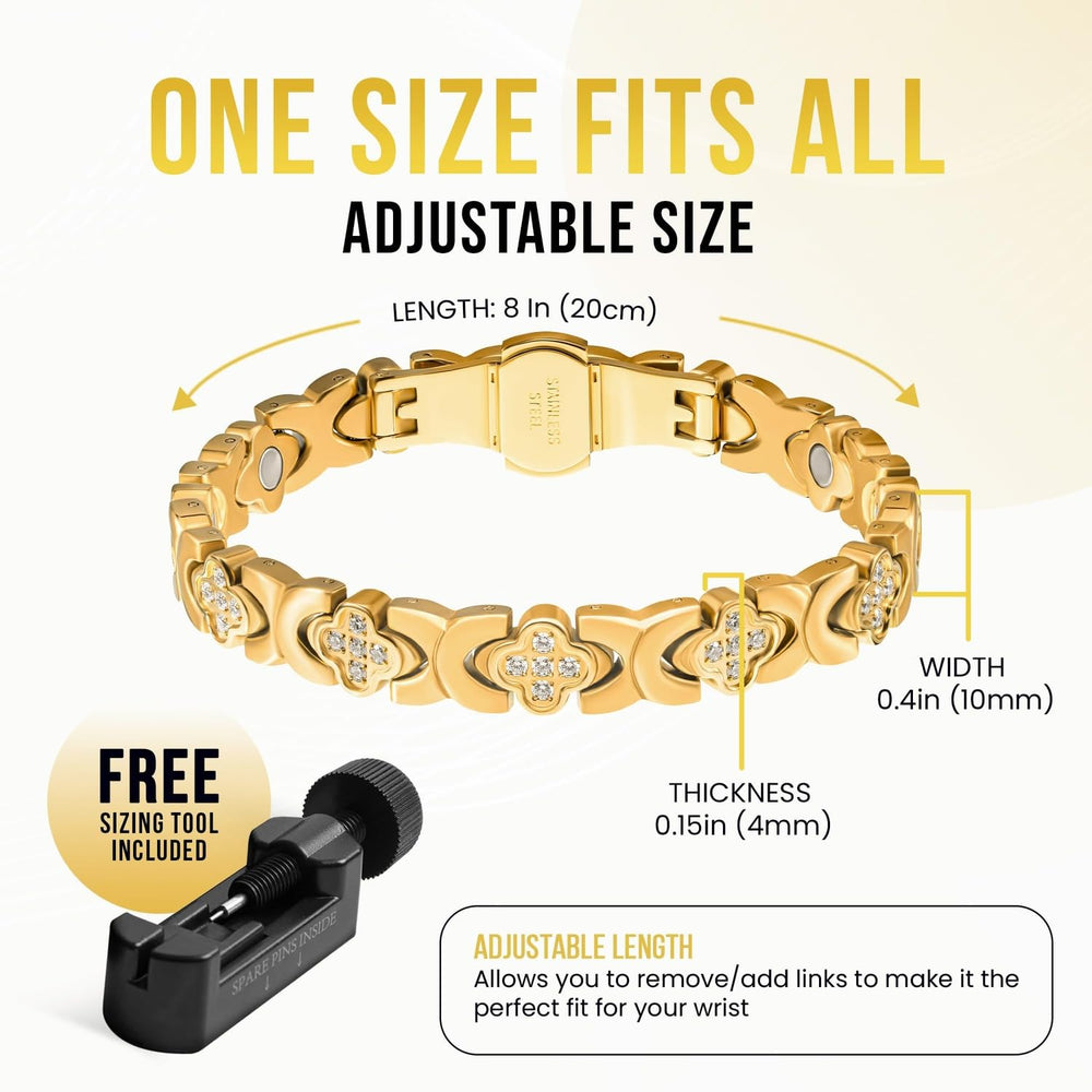 MagnetRX adjustable length bracelet with sizing tool for a perfect fit.