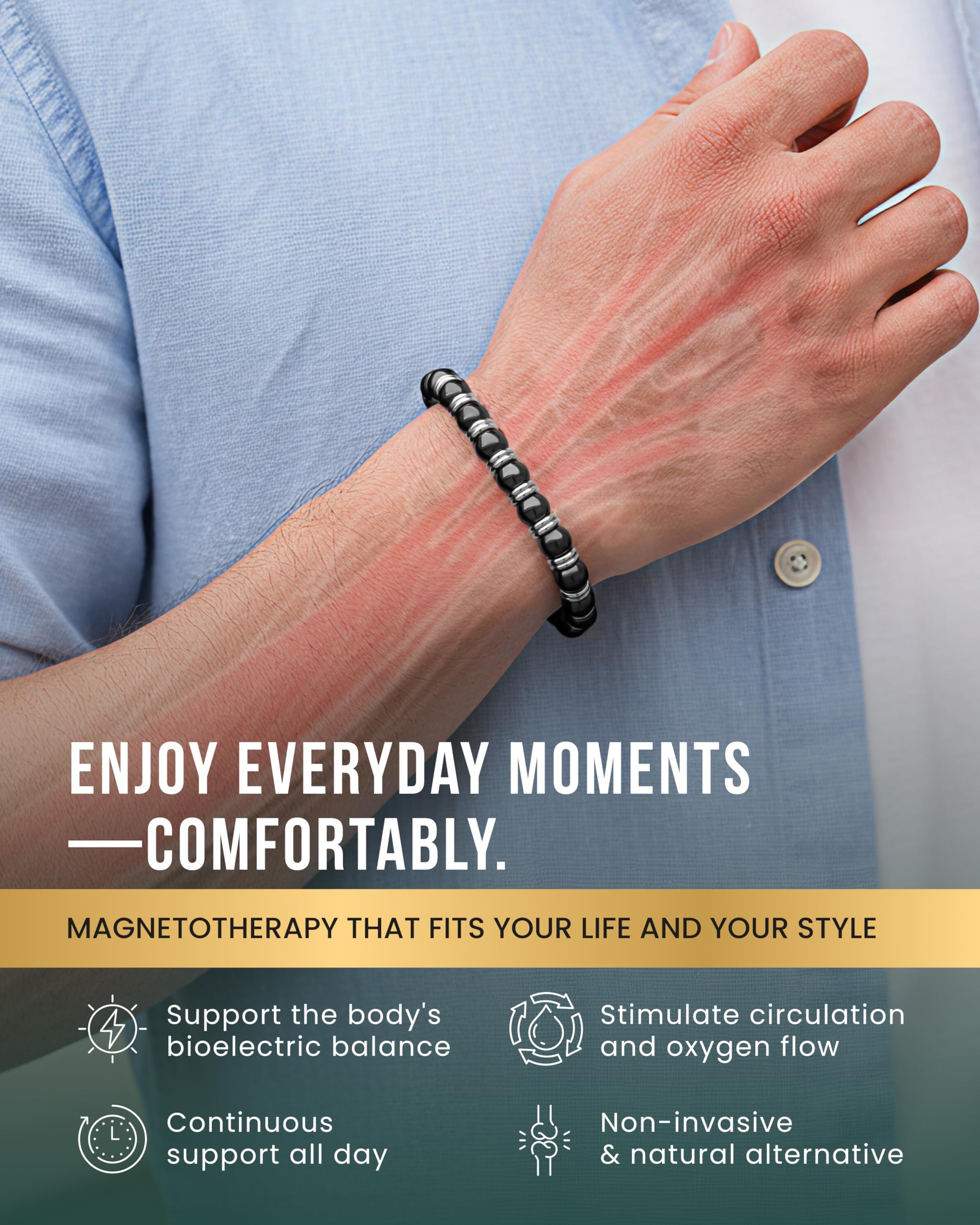 MagnetRX bracelet on wrist displaying elegant beaded design with magnetic support