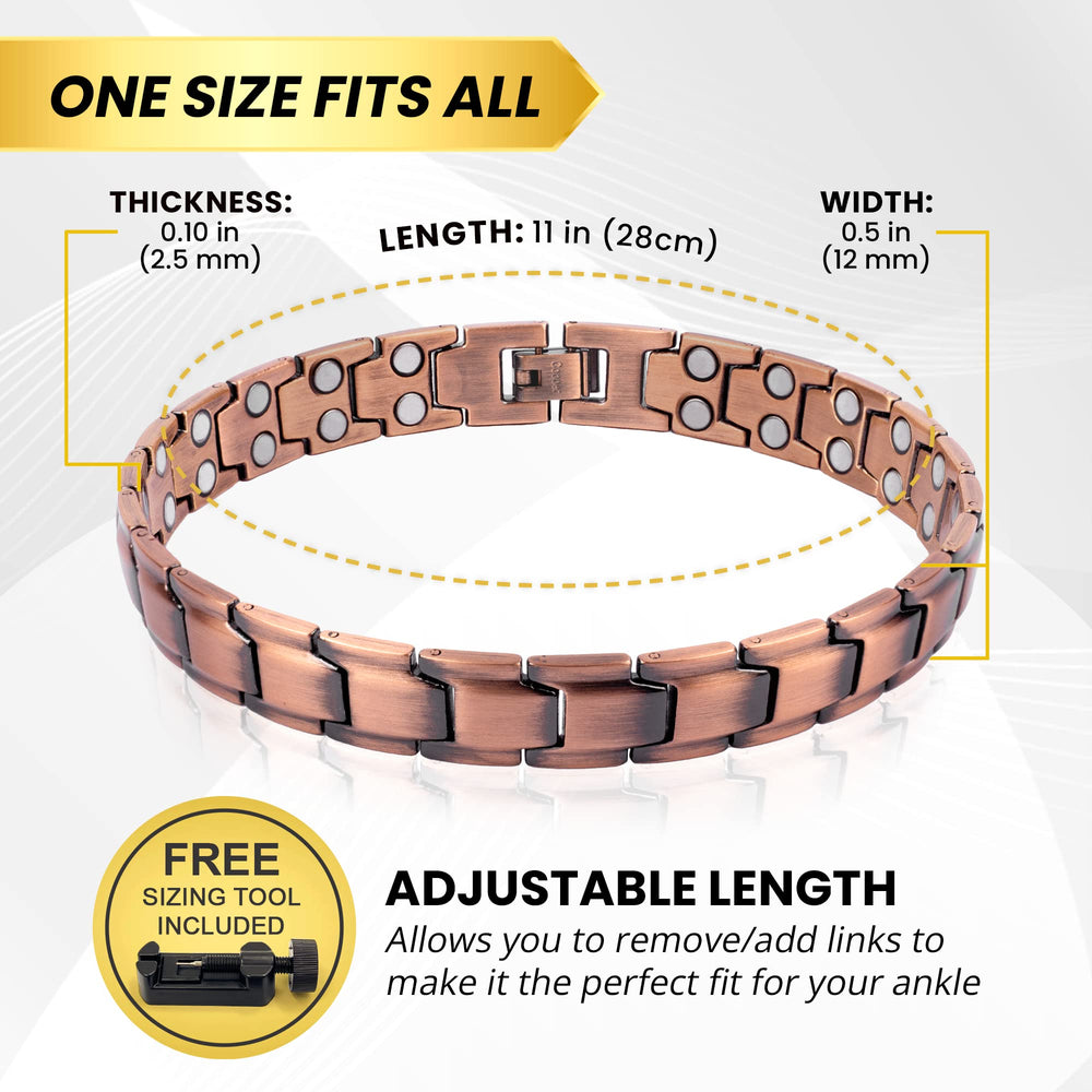 The 11-inch MagnetRX copper ankle bracelet laid flat for versatile sizing.